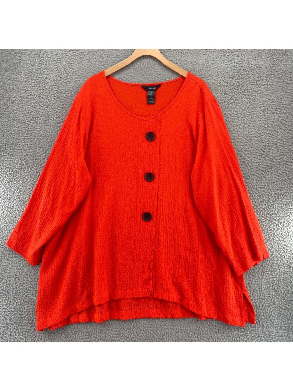 Ali Miles Top Womens 2X Fluorescent Orange Crepe Long Sleeves Tunic Button Up